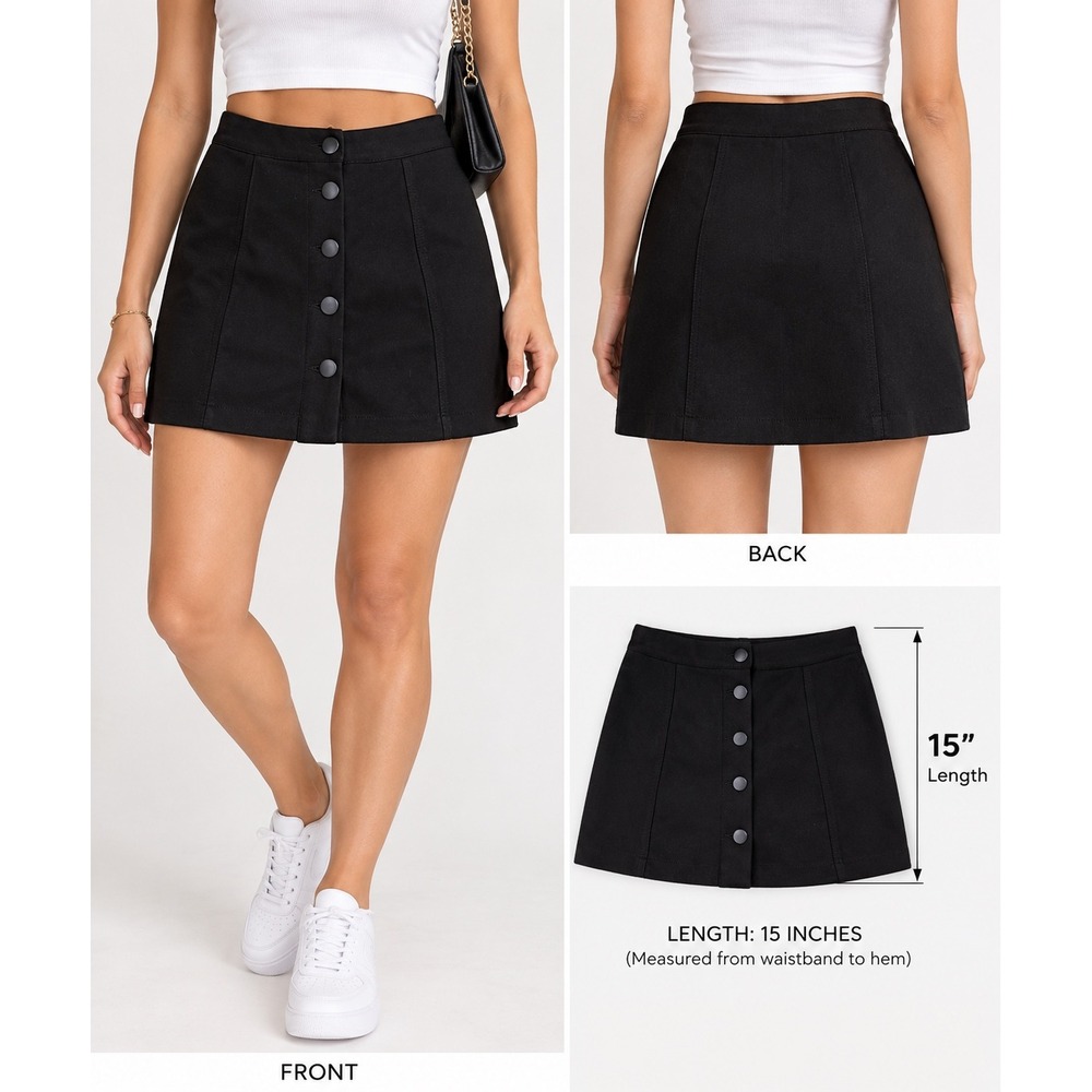 Forever 21 Black Faux Suede Button Front Mini Skirt Size 28 A-Line Skirt